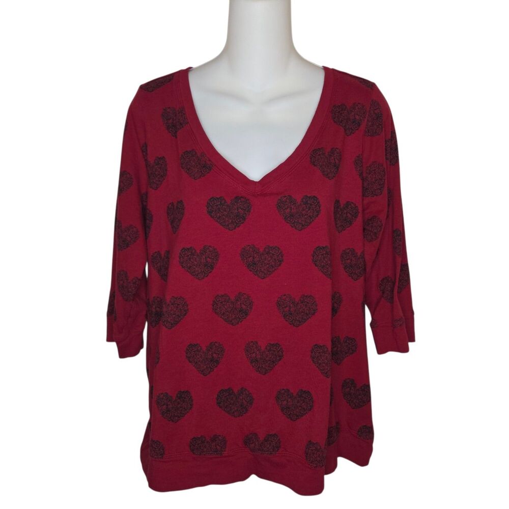 Torrid Plus Size 1 Wine Red Black Rose Heart Cotton Modal Tee